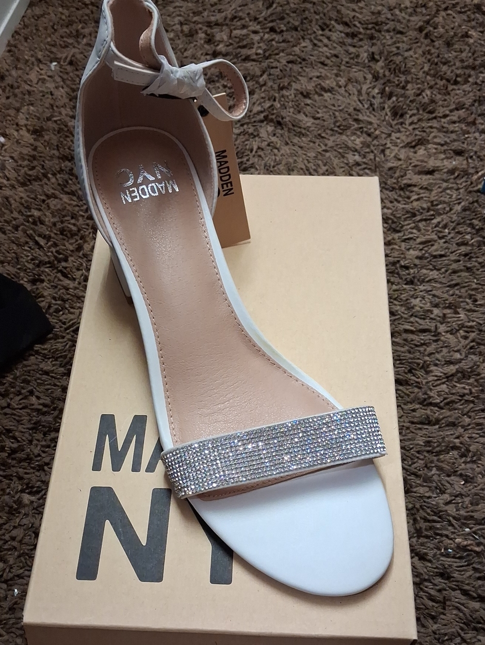 White Rhinestone Ankle-Strap Sandal Madden NYC Size 11 Women's White